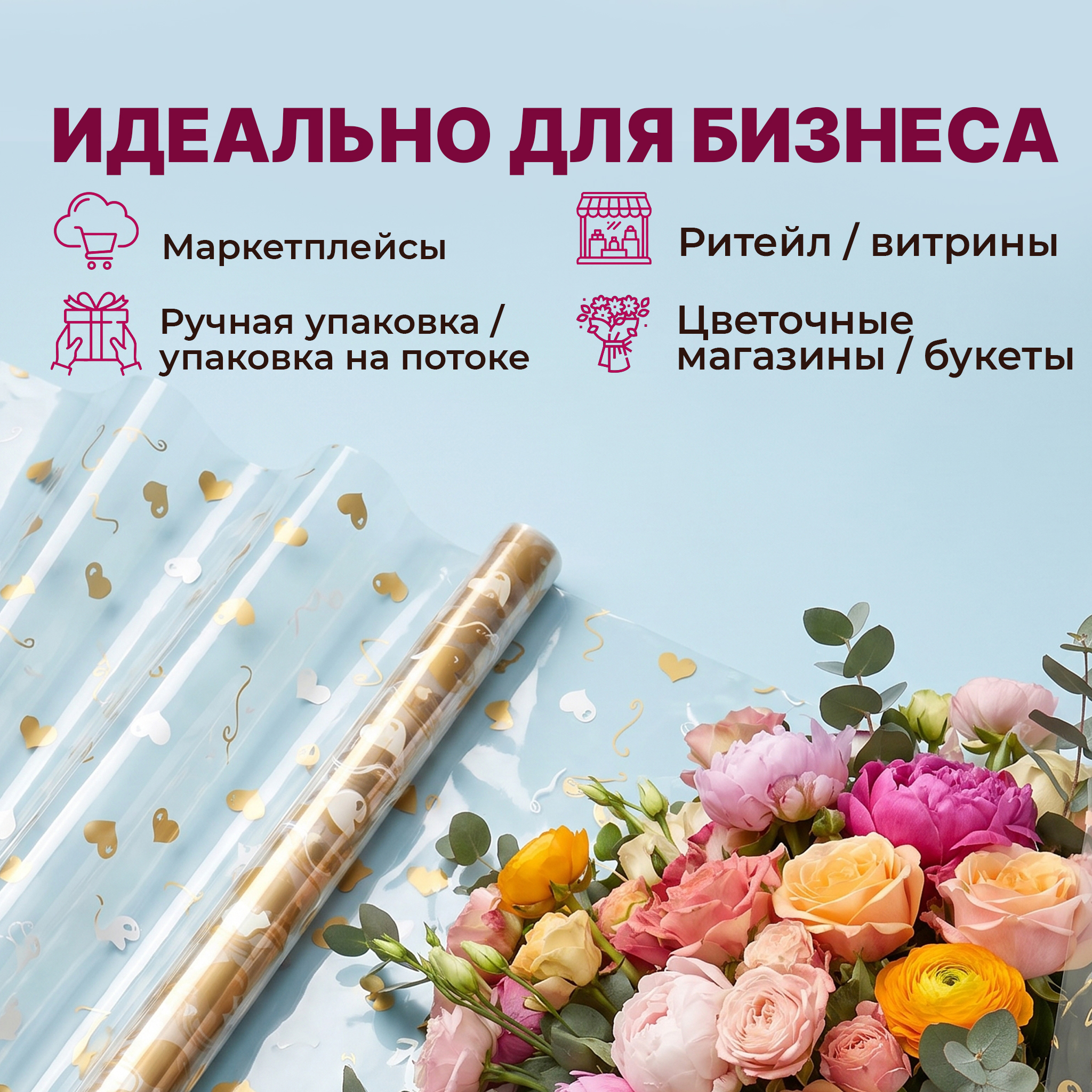 Пленка с рисунком "Сердечки 1" 800мм/13,3м/400гр 40мкм (10шт)
