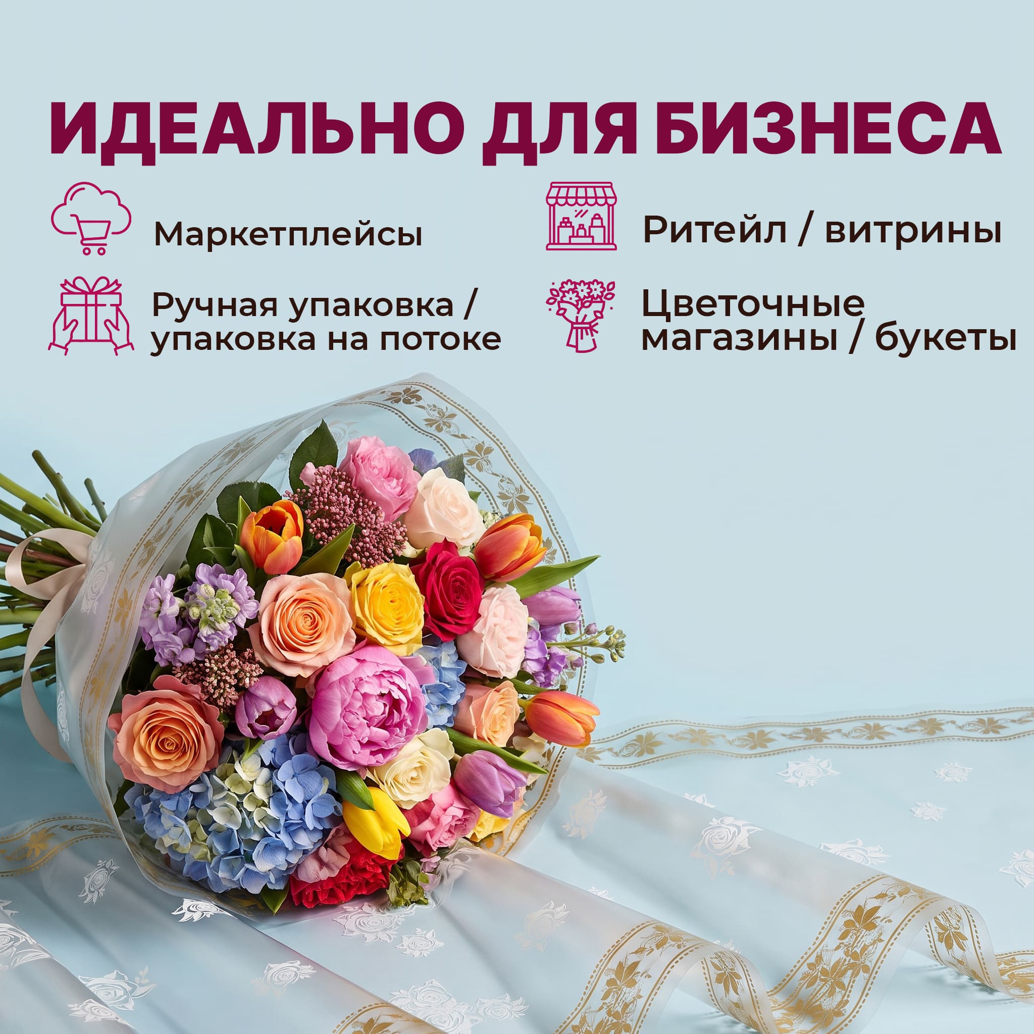 Пленка с рисунком "Роза малая" с каймой 1200мм/9м/400гр 40мкм (10шт)