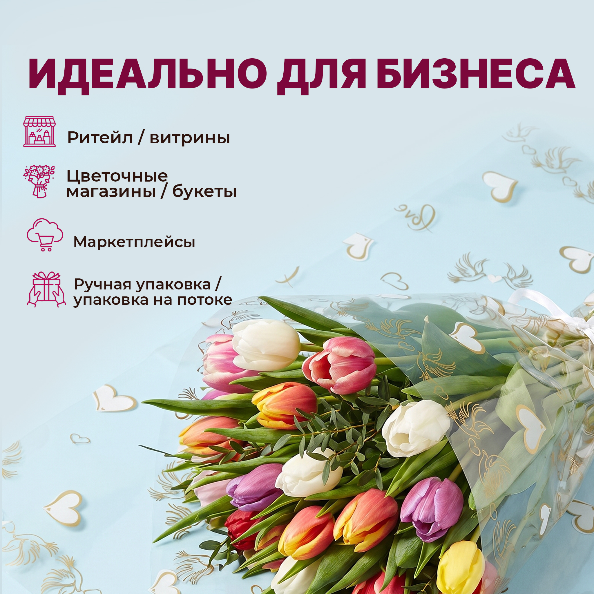 Пленка с рисунком "Голуби" 700мм/15м/400гр 40мкм (10шт)