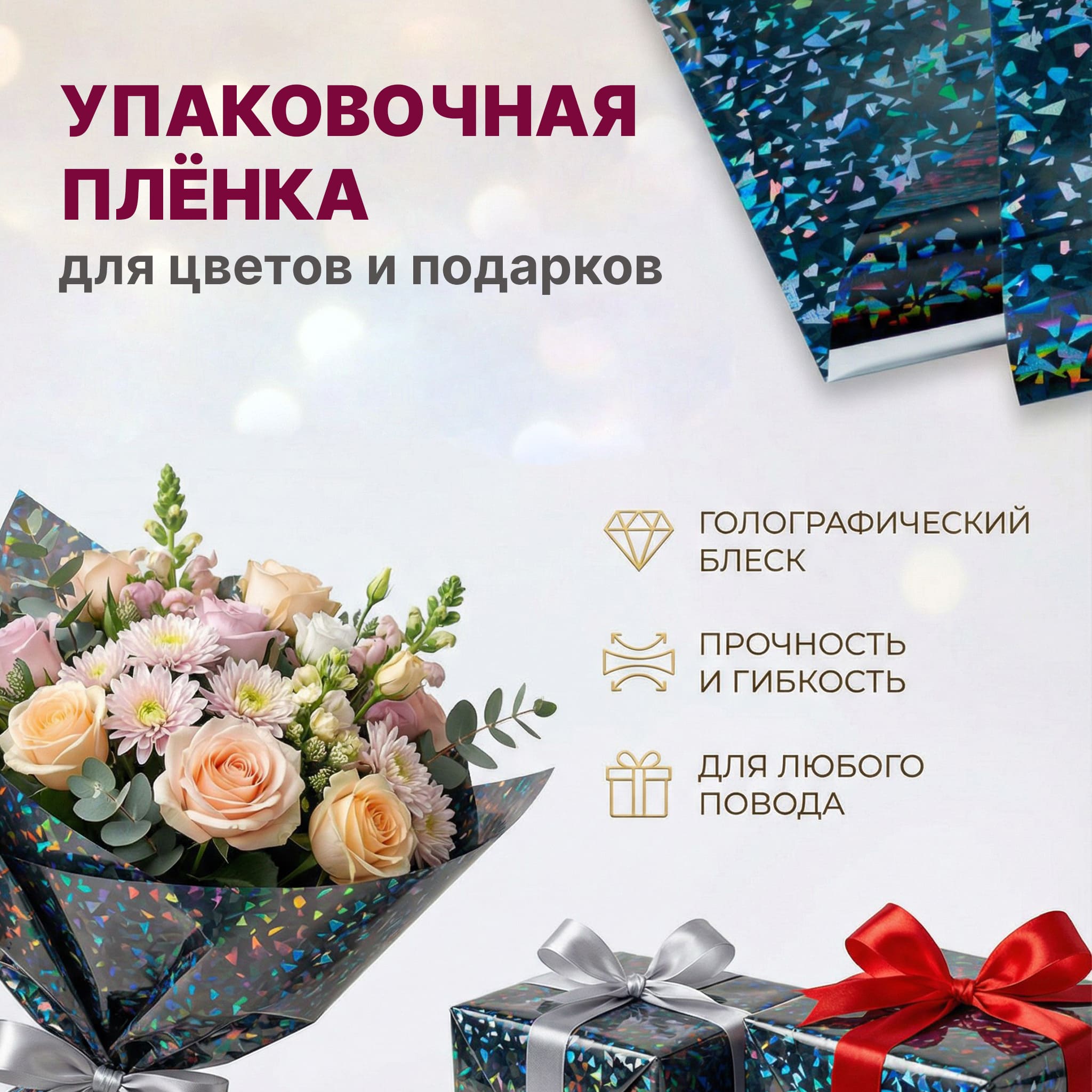 Пленка голограмма 700мм/7,8м/200гр 40мкм (10шт)