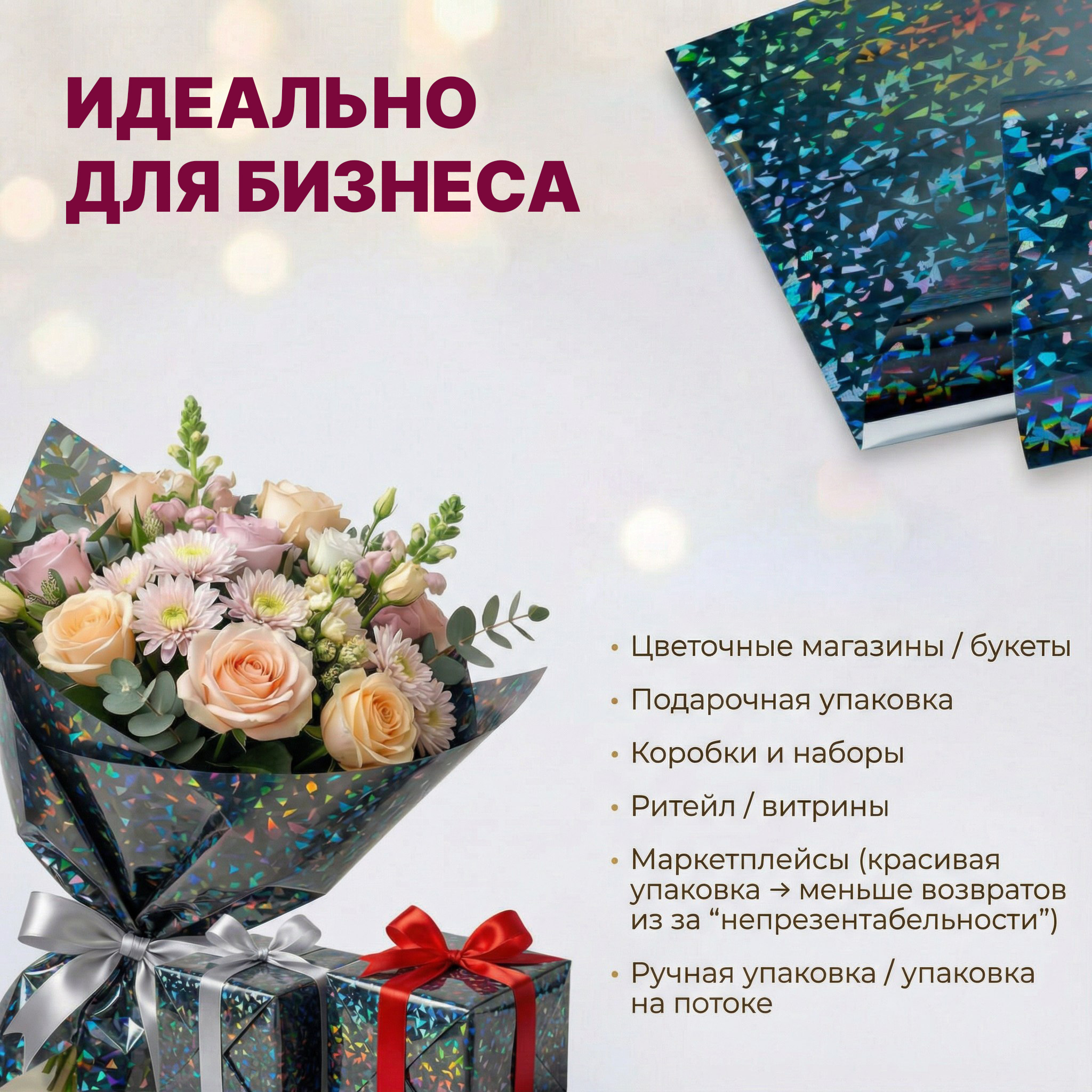 Пленка голограмма 700мм/7,8м/200гр 40мкм (10шт)