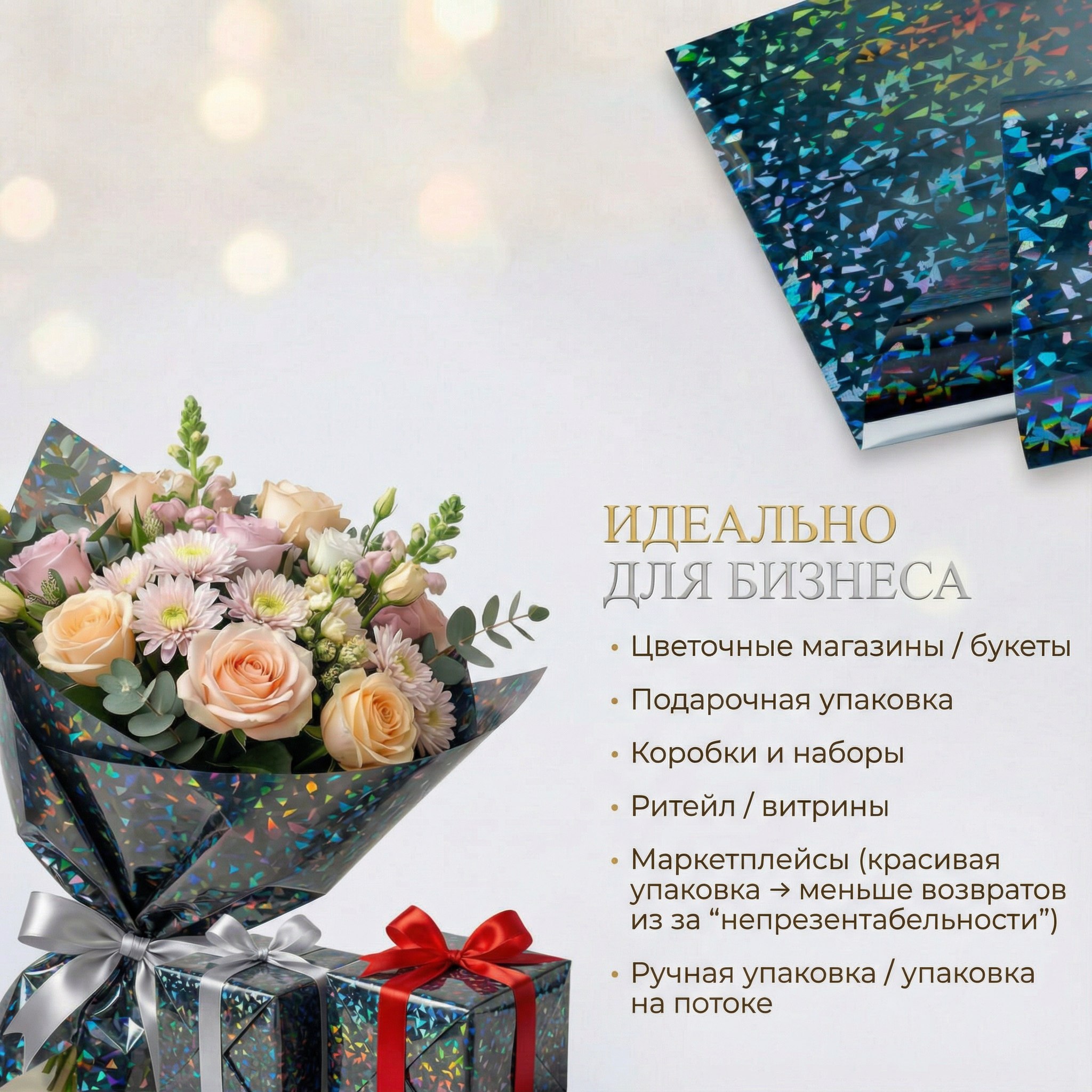 Пленка голограмма 700мм/7,8м/200гр 40мкм (10шт)