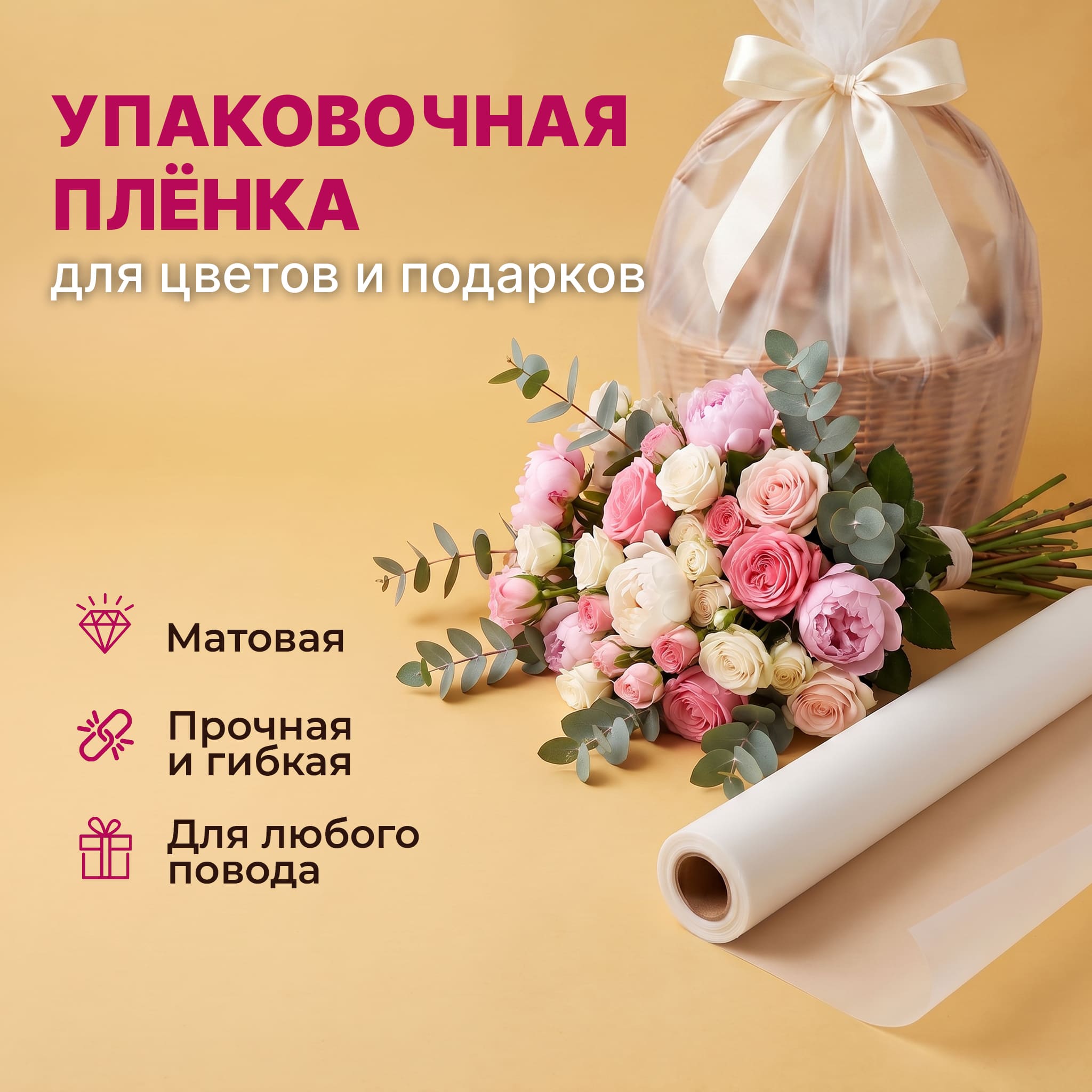Пленка матовая чистая 700мм/30м/800гр 40мкм (10шт)