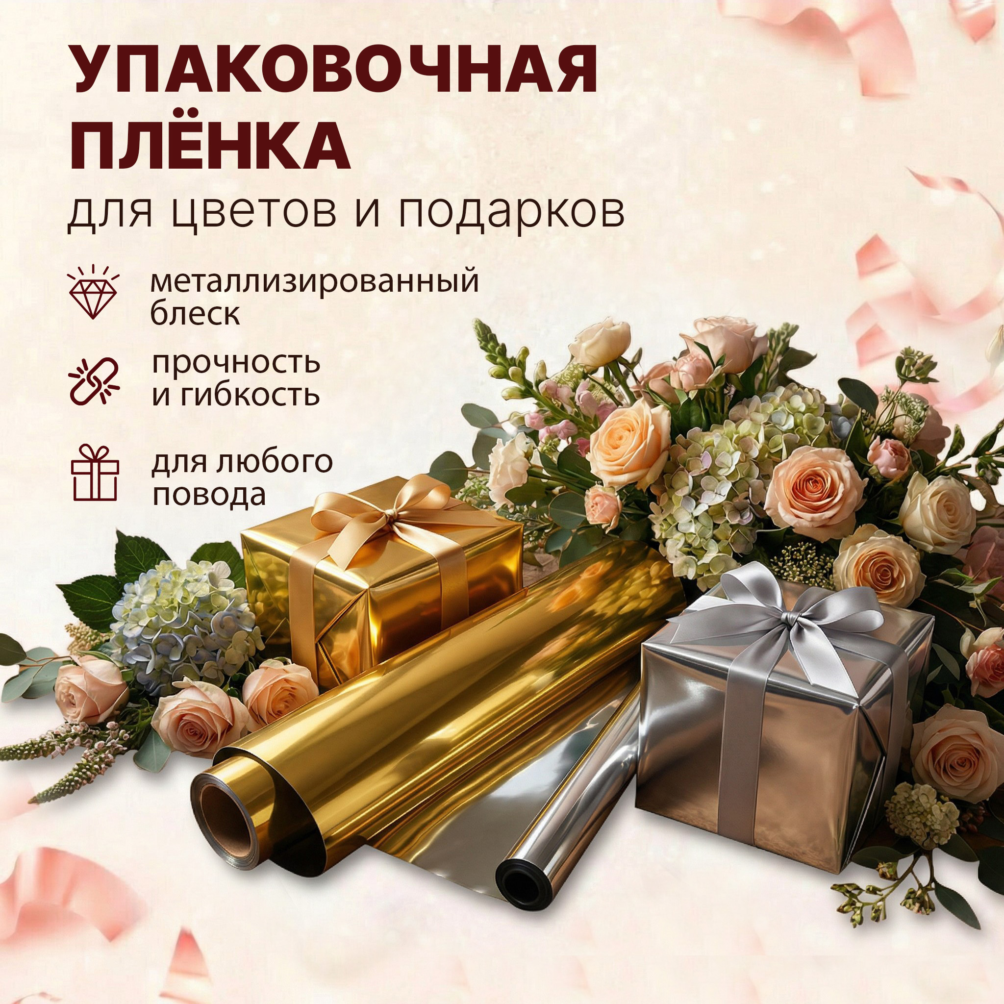 Пленка фольга цветная 700мм/7,5м/200гр 40мкм (10шт)